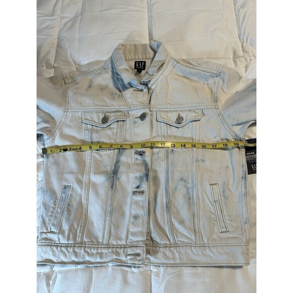 Gap Women’s Distressed Cropped Light Wash Jean Tie Dye Denim Jacket Med Tall NEW - Picture 8 of 9